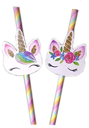 Weiqiao® Pack of 40 Disposable Organic Unicorn Paper Straws for Birthdays, Parties, Showers, Babies and Weddings