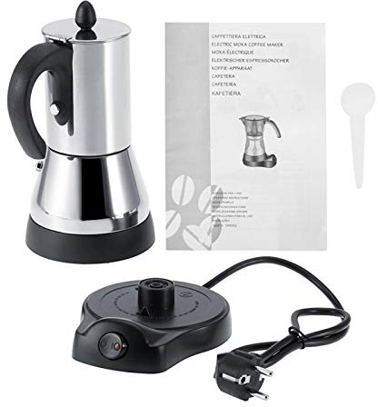 Tyenaza Cafetera EléCtrica, Cafetera Moka EléCtrica de Acero Inoxidable de 200/300 Ml, Cafetera para Espresso de Acero Inoxidable para Estufa, Uso Adecuado la Oficina en Casa, Enchufe UE 220V(300Ml)