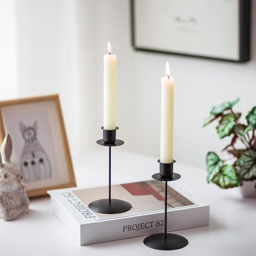 Romadedi Kerzenhalter Kerzenständer Stabkerzen Schwarz - 2er Set Kerzenhalter Stabkerze Metall Vintage Modern Deko für Hochzeit Tisch Weihnachten Tischdeko Wohnzimmer Adventskranz Advent