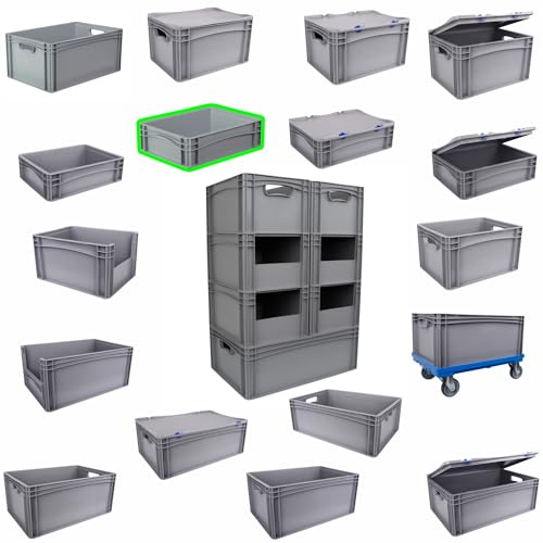 Hesselink Eurobox 40x30x12 cm, Handgriffe geschlossen, stapelbar, 11,2 Liter, grau, lebensmittelecht, Eurobehälter kombinierbar mit Deckel