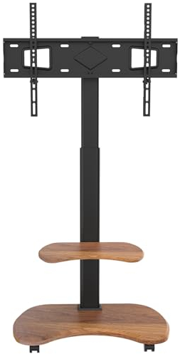 XTRARM Stellar Support TV Roulant avec Etagère en Bois - Meuble Tele, Chariot Meuble TV à Hauteur Ajustable avec roulettes pour TV 32-70 Jusqu'à 45 kg - Support de TV Universel Max VESA 600x400mm