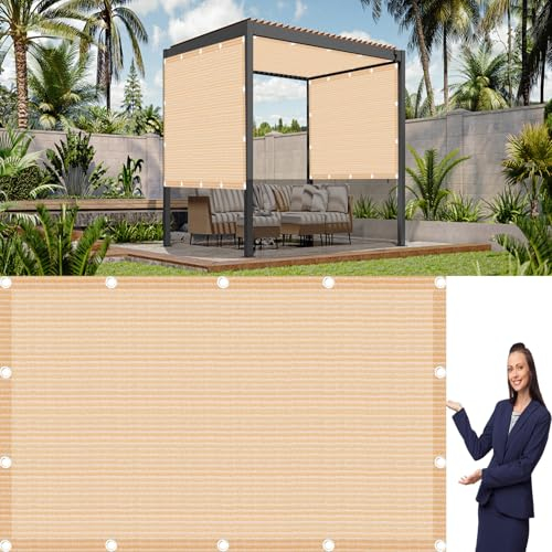 Sonnenschutz Netz 1.6 x 5 m mit Ösen Balkonverkleidung Sonnenschutz Sichtschutz für Garten Balkon Zaun Terrassen Swimming Pool, Sandgelb