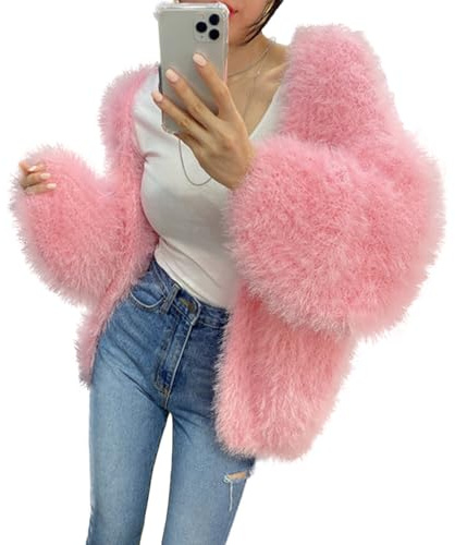 Generisch Pull à manches longues mohair pour femme, pull en cachemire automne hiver cardigan en cachemire duveteux en tricot ample