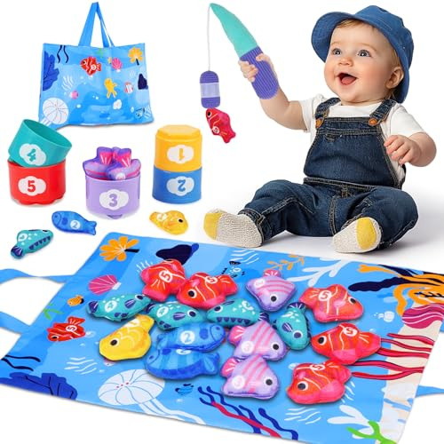 Avesa Montessori Juguete a partir de 1 2 años para niños, juego de pesca para bebés de 6 a 12 años, 12-18 meses, juegos educativos de peces, surtido de juguetes de motricidad, regalo de cumpleaños