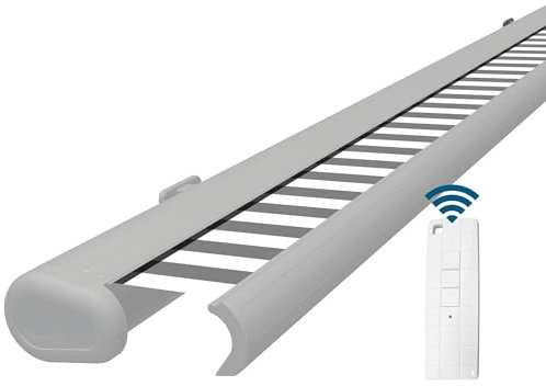 Eclipse Vollkassettenmarkise Premium elektrisch 5,0x3 m Markise Balkon Terrassenüberdachung Kassettenmarkise Gelenkarm Polyacryltuch UV-Schutz 50+ Smarthome-fähiger Dooya Motor, Markisentuch:Grau-Weiß