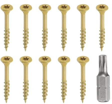 sourcing map 100pcs Deck Screws #8 x 1-1/2 Torx Exterior Wood Screws Rust Resistant Epoxy Coating Outdoor Decking Screw with T25 Star Drive Bit, Screws for Decks Fences Machinery Ship