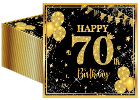 50 Stück Servietten zum 70. Birthday 33x33 cm Gold Schwarz Servietten Milestone 70 Dekorative Servietten mit Ballondruck Papier Taschentücher Taschentücher