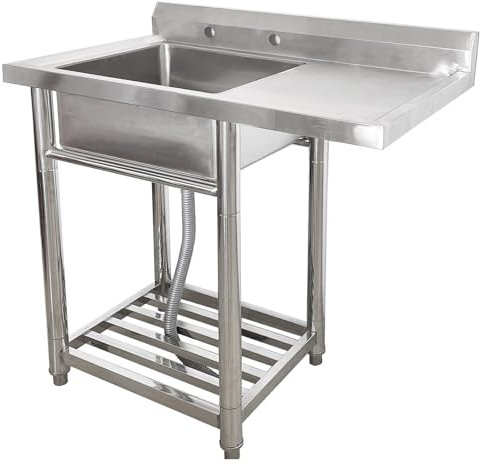 Lavello da esterno autoportante Lavello per ristorante commerciale, lavello di servizio, 1 scomparto in acciaio inossidabile per cucina commerciale, preparazione e lavaggio di servizio, con