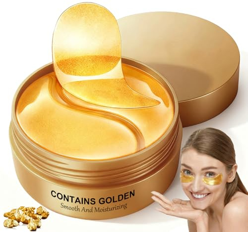 60 Pcs Under Eye Patches,Collagen Under Eye Mask,Eye Patches for Dark Circles,Remove Eye Bags & Puffy Eyes, Anti-Wrinkle,Hydrating, Soothing,Pure Natural Extract Eye Patch (24K Gold)