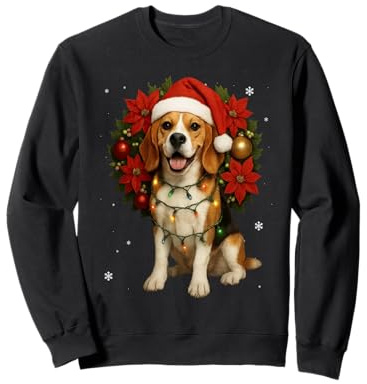 Lindo Sombrero de Papá Noel Beagle, Corona de muérdago, Perro de Navidad Sudadera