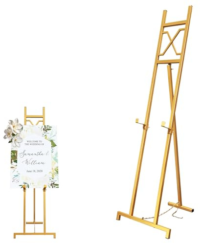 Gold Easel Stand for Sign, 53'' Adjustable Easel Stand for Display, Metal Easel Display Stand Heavy Duty(Square Tube)