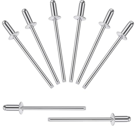 Songella Rivetti Ciechi in Alluminio da 3 x 6 mm Rivetti Pop Rivetti Ciechi a Estremità Aperta con Impugnatura in Alluminio e Mandrino in Acciaio 100 Pezzi (Argento)