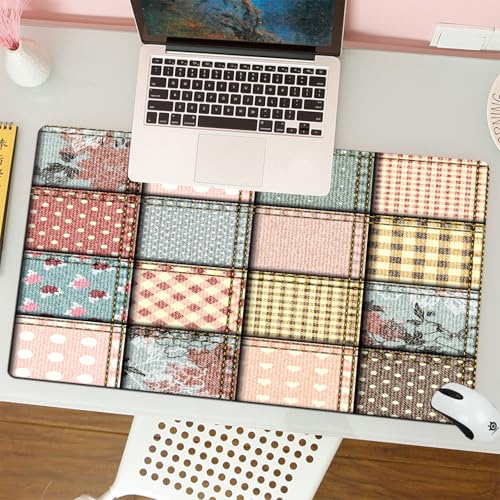 QRFASFZO Tapis de Souris Gaming - 30x80 cm - Tapis de Souris Esports - Ne Glisse jamais - Couverture complète du Bureau - Motif Patchwork, Divers Motifs de Tissus carrés colorés avec des Coutures COM