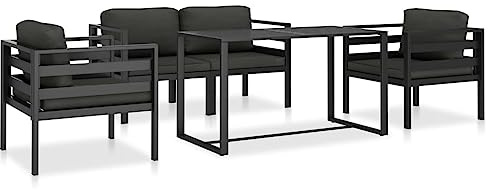 Teenpull 5-TLG. Garten-Sofagarnitur mit Kissen, Aluminium Anthrazit, wetterfestes Lounge-Set für Terrasse und Balkon, modernes Outdoor-Möbelset für entspannte Stunden