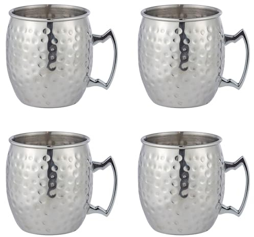 BUTLERS 4er Set Moscow Mule Becher 470 ml Edelstahl - MOSCOW MULE - | Farbe Silber - Cocktailbecher für Munich Mule - Kupfertasse für Ginger Beer - Gehämmerte Oberfläche