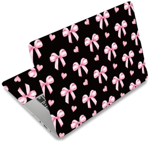 SUPERDANT 3 Pezzi Adesivo per Laptop con Fiocco Cuore Rosa Nero 38x27cm Ritagliabile Impermeabile Set di Adesivi in PVC Antigraffio per Laptop da 12 13 14 15 16 Pollici Decalcomania per Donne