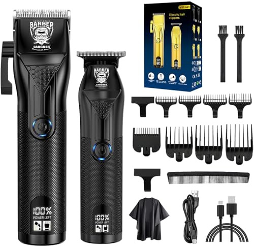Hair Clippers Men Professional - Mens Clippers and Trimmers, Rechargeable Cordless Hair Clippers for Hair Cutting, LCD Display Electric T-Blade Hair Trimmer for Men