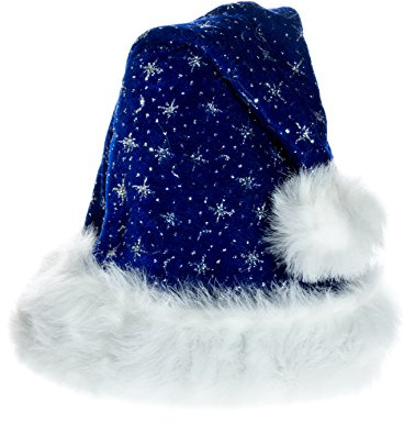 Ciffre Weihnachtsmütze Nikolausmütze Blau Plüsch mit Glitzer Staub Dicker Fellrand X18