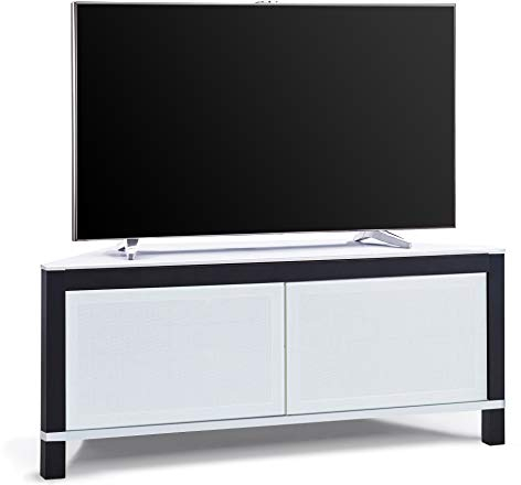 MDA Designs Volans Remote Friendly Beam-Thru Tru-Corner Glass Interchangable White/Black Panel 2-Door Flat Screen TV Corner Cabinet