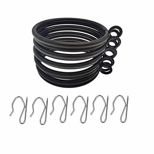 Julie Wang 20PCS 45MM Black Metal Curtain Ring with Eyelet and 20pcs Metal Drapery Pin Hooks for Pencil Pleat Curtain