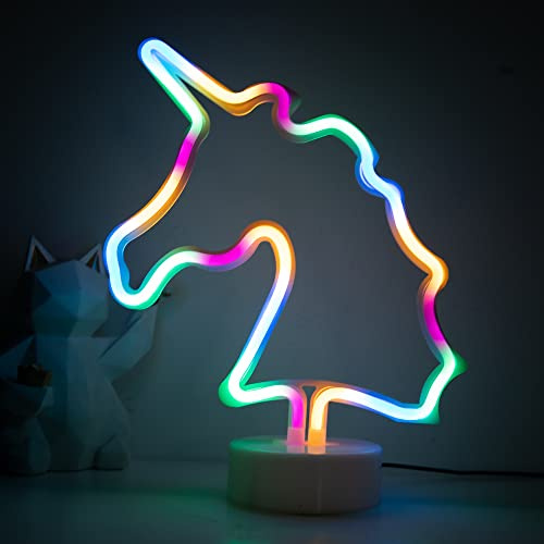 Einhorn Neonlicht LED Neonschilder Bunte Neonlichter Batterie/USB betrieben Neon Tischlampe Neon Nachtlicht Dekor für Wohnzimmer Schlafzimmer LED Schilder für Weihnachtsfeier Bar Dekorative Lichter