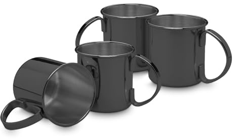 ECHTWERK Moscow Mule Becherset, 4-tlg, Bruchsichere Edelstahl-Gläser, Cocktail-Set, Cocktailgläser perfekt für Gin, Vodka, Bier und Kaltgetränke, Geschenkset, Black-Edition, 480 ml