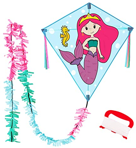 Wolkenstürmer® Eddy Meerjungfrau Kinderdrachen - flugfertiger Mermaid Einleiner inkl. Handgriff & 40m Schnur Rautendrachen - Kinderdrachen ab 3 Jahre