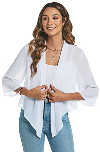 Famrrifuu Femme Boléro Court Gilet Léger Manches 3/4 Boléro Cardigan Élégant Ouverte Veste Courte Mousseline de Soie