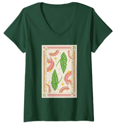Womens Begonia Maculata Houseplant Illustration Playing Card Design V-Neck T-Shirt