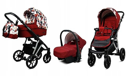 BabyLux® Kinderwagen Set 3 in 1 - Marlux Magnetic - incl. Babywanne, Buggy Sportsitz, Auto-Babyschale - Autositz - Kinderwagenset - Kombikinderwagen mit Wickeltasche, Regenschutz usw.