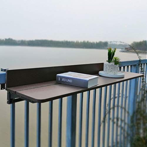 Generisch Klappbarer, hängender Balkongeländertisch für den Außenbereich, Gartentisch, verstellbar, Wandtisch, Kleiner Esstisch für Zuhause, Bar-Laptoptisch (Farbe: Braun, Größe: 100 x 27 cm