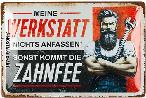 Nostalgic-Art Retro Blechschild, 20 x 30 cm, Meine Werkstatt – Nichts anfassen – Geschenk-Idee für Handwerker, aus Metall, Werkstatt-Deko im Vintage Design mit Spruch, Blechschilder Sprüche | aus Metall, Vintage Design, Blechschilder Sprüche, Werkstatt-Deko, Geschenk-Idee für Mechaniker