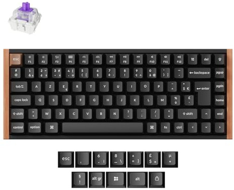 Keychron K2 HE FR Layout QMK Clavier Mécanique Personnalisé de sans Fil, 2,4 GHz/Bluetooth/Cable, Hot-Swap Commutateurs Magnétiques Gateron Rétroéclairés RVB pour Mac/Windows, Wood Frame - Noir