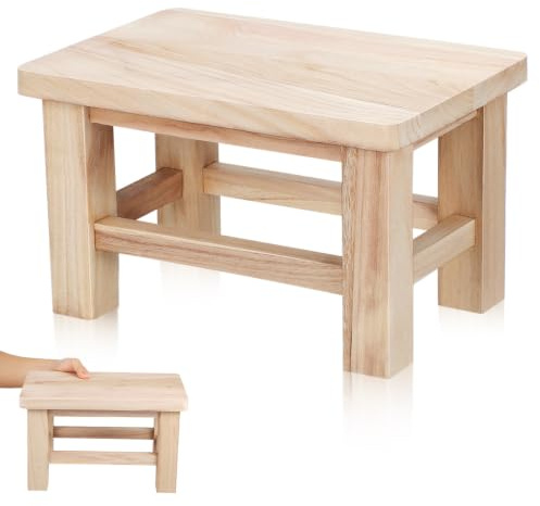 UKCOCO Holzhocker Massivholz 30×20×18 cm – Stabiler Tritthocker für Kinder & Erwachsene zum Händewaschen, Zähneputzen & Schuhwechsel – für Bad, Küche, Flur & als Blumenhocker