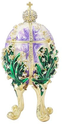 QIFU Vintage Purple White Easter Egg Style Enamel Trinket Box, Unique Gift for Family