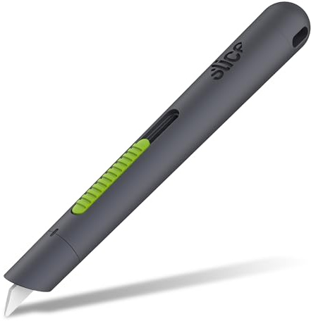 SLICE 10512 | extra sicherer Stift Cutter|Keramikklinge | Finger-freundlich | Sicherheitsmesser | ergonomische Form | automatischer Klingenrückzug | ideal für Karton, Folien, Verpackungen & Papier