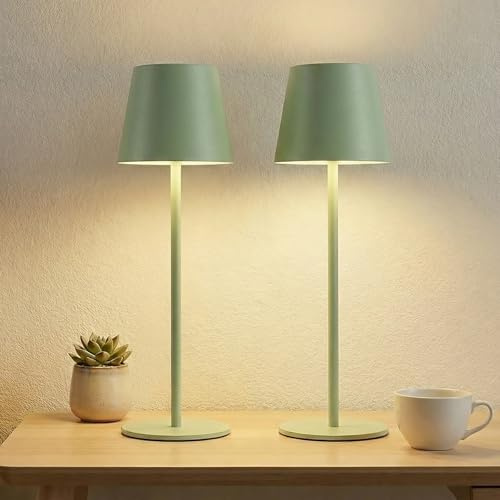 Bonsery LED Tischlampe Kabellos 2er Set Grün, 5200mAh Tischleuchte Akku Aufladbar mit Touch Dimmbar & 3 Farbtemperatur, Nachttischlampe Wasserdicht & Schnurlos für Indoor Outdoor Nachttisch Restaurant