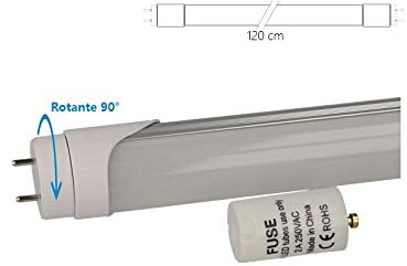 Tubo Led T8 G13 120cm 18W Bianco Freddo Testa Rotante Alimentazione da Un Lato Senza Modifica Impianti Originale Tubi Neon Fluorescenti