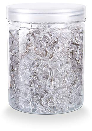 Push Pins 600 Count, Standard Clear Drawing Pins Steel Point Thumb Tacks for Pinboard Notice Board Office Corkboard