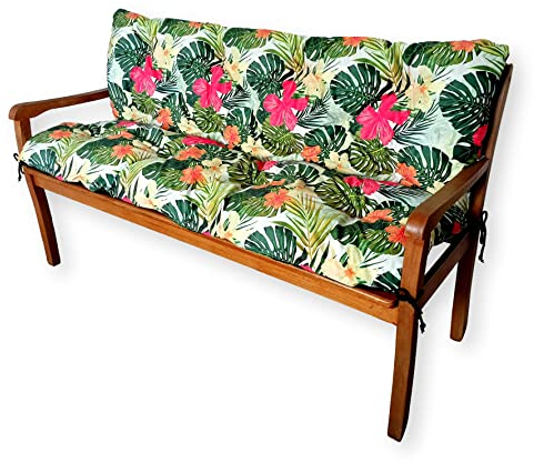 4L Textil Gartenbankauflage Hollywoodschaukeln Bankauflage Bankkissen Sitzkissen und Rückenkissen Polsterauflage Gartenpolster Pflegeleicht Palettenkissen (100x60x50 cm, Blumen Grün)
