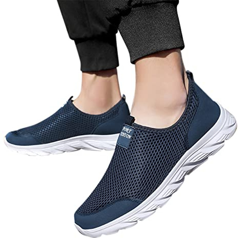A/U Zapatillas Hombre, Zapatillas Hombre sin Cordones, Zapatos Informales Transpirables Ligeros de Verano, Zapatillas de Deporte de Malla única, Zapatillas Informales para Correr, Azul, 43 EU