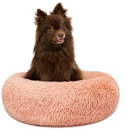 lionto Donut bed for dogs and cats, fluffy round dog bed for small and large pets, Ø 40 cm, soft cat bed made of cuddly plush, dog cushion with extra thick filling, pink