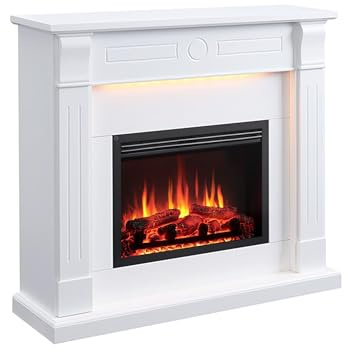 Elektrokamin BALDERIA Hikaru - Standkamin mit Heizung bis 2000W, 3D-Flammeneffekt, LED-Beleuchtung, Knister-Sound, App-Steuerung, WiFi, Fernbedienung, Timer, Thermostat - Weiß