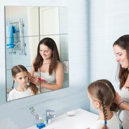 Larber 6 Stück Selbstklebender Fliesenspiegel Spiegel zum Aufkleben Acrylspiegel Spiegel Wand Spiegelfliesen Flexible Spiegelfolien Spiegelaufkleber für Wand Schule Zuhause,20 x 20CM 6pcs