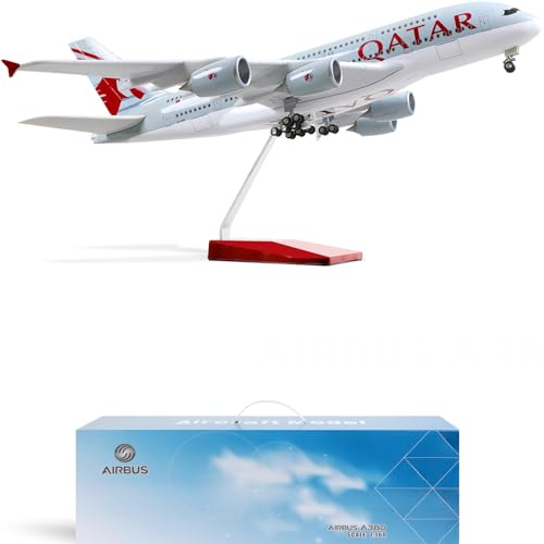 QIYUMOKE 1/160 A380 Großflächen -Flugzeugmodell -18 Zoll für Qatar Airbus a380 Druckguss -Flugzeugmodell für Erwachsene -Model -Flugzeug mit Stand für Luftfahrtbegeisterte Geschenke oder Dekorationen