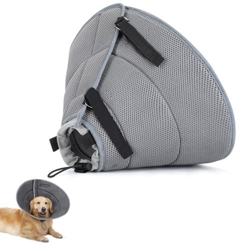 IDOGCHEW Halskrause Hund, Atmungsaktiv und Weich, Verstellbare Halskrausen für Hunde, Komfortabler Hundekragen für Leckschutz, Perfekt nach Operationen (Grau, XL)