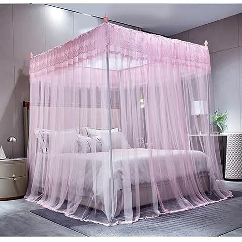 Vier-Eck-Betthalterung, 32 mm, Edelstahl, Himmelbettrahmen, Pfosten, Himmelbettrahmenstangen, Moskitovorhänge, für Schlafzimmer, Bettgröße, Pink, King