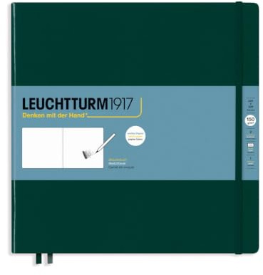 LEUCHTTURM1917 Skizzenbuch Quadrat, 150 g/m² Zeichenkarton, blanko | 225x225 mm, Hardcover, Fadenheftung, 112 Seiten, Forest Green, säurefreies Papier, mit Leseband