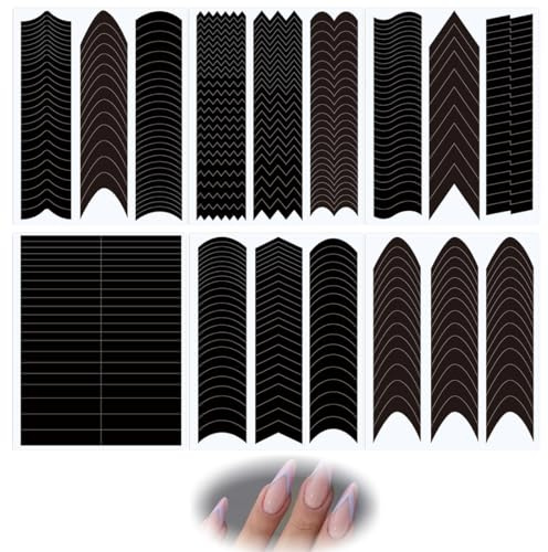 RDNKVB French Nail Stickers 3D Bianco Linea Francese per Nail Art Fai Da,6 Fogli di Adesivi Unghie Autoadesivo Suggerimenti, Punte per unghie Smile Guide Linea Adesivi per Manicure