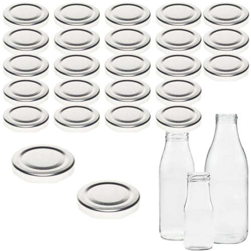 mikken 25 tapas para botellas de 5 cm / TO48 Twist-Off Tapa de repuesto de rosca para botellas de leche y zumo, color plateado